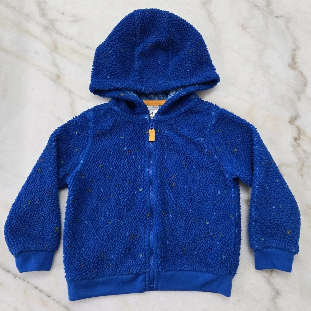Carter's 24M Cookie Monster Blue Sherpa Fleece Hooded Jacket Flecked Full Zip